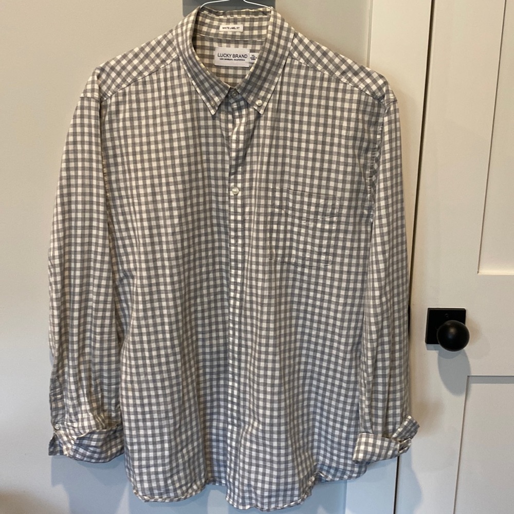 Lucky Brand Gray and white plaid cotton Button down